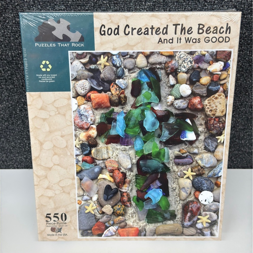 Puzzles That Rock God Created The Beach Sea Glass Cross‎ 550 Piece Puzzle NEW